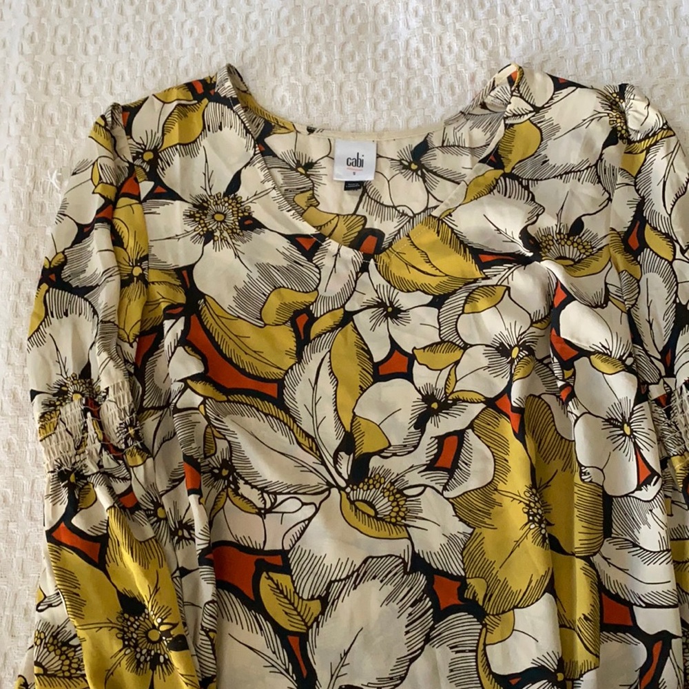 CAbi Blouse with Gathered Long Sleeves